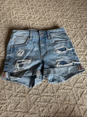 Aeropostale Light Blue Distressed Rolled-Hem Jean Shorts